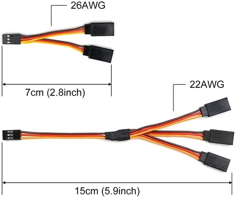 elechawk Servo Y Harness Splitter Cable 3 Pin Connector Wire Male to Female 4 Way Extension Lead Compatible with JR Futaba RC Car Airplanes (3PCS 1to2 and 2PCS 1to3) - Image 2